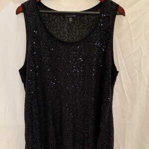 EILEEN FISHER asymmetrical stretch silk black sequin tank—NWOT—(L)